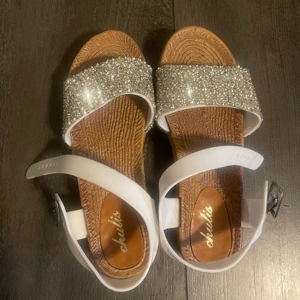 Bedazzled, White Platform Sandals